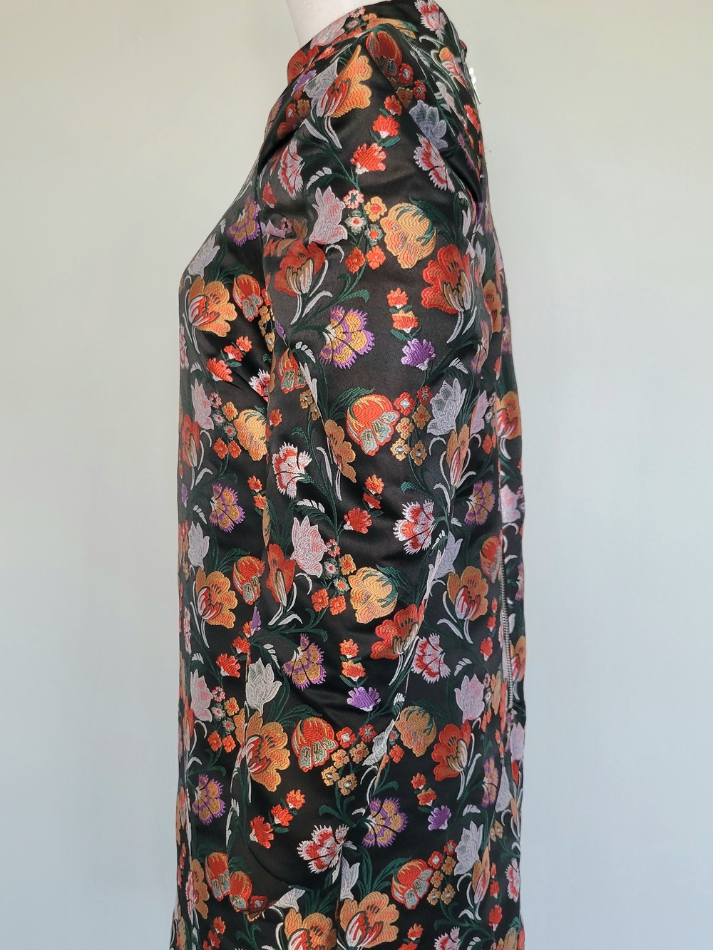 NWT LOST INK Black Orange Jacquard Floral Long Puff-Sleeve Sheath Dress Sz Small - Picture 9 of 15